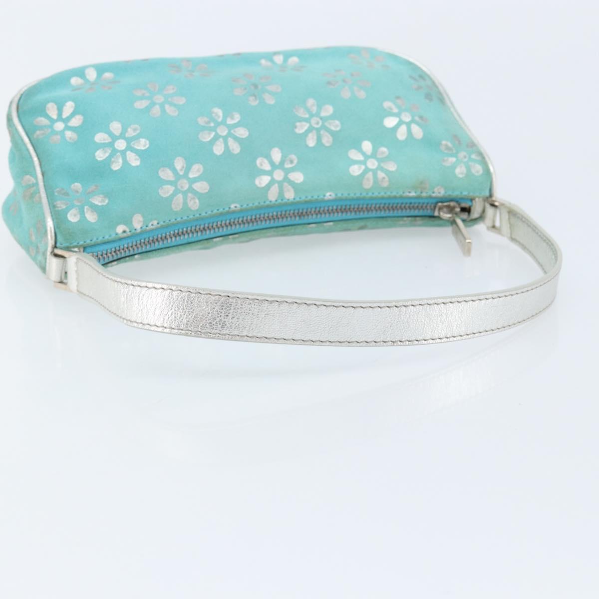 CELINE Accessory Pouch Suede Green Silver Auth AMZ035A