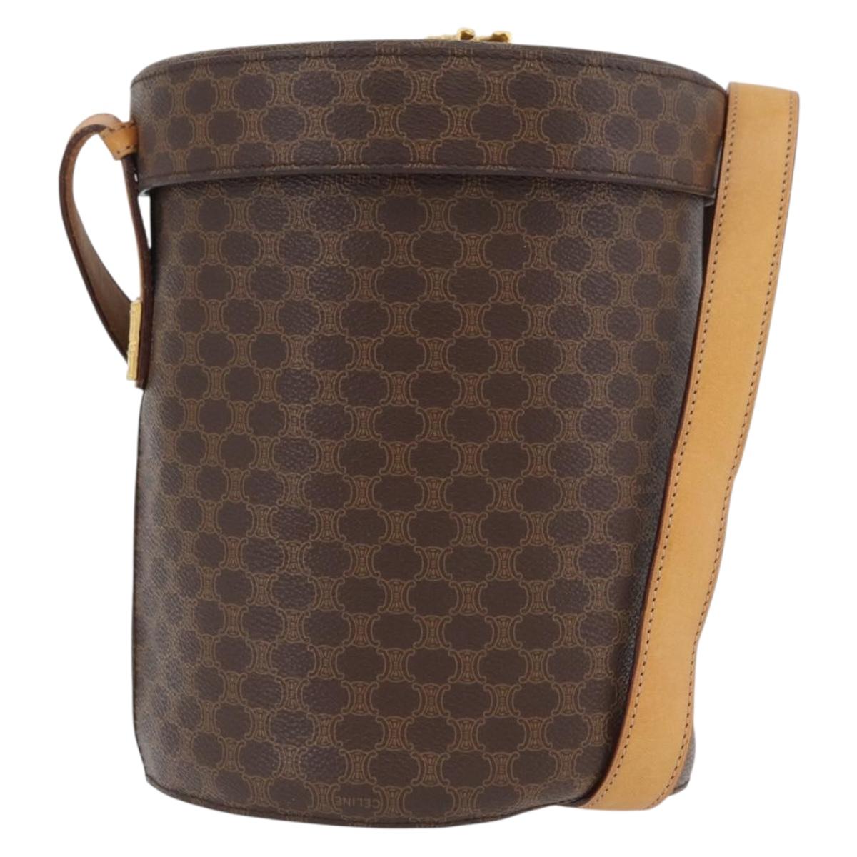 CELINE Macadam Canvas Shoulder Bag PVC Leather Brown Gold Auth AMZ048A