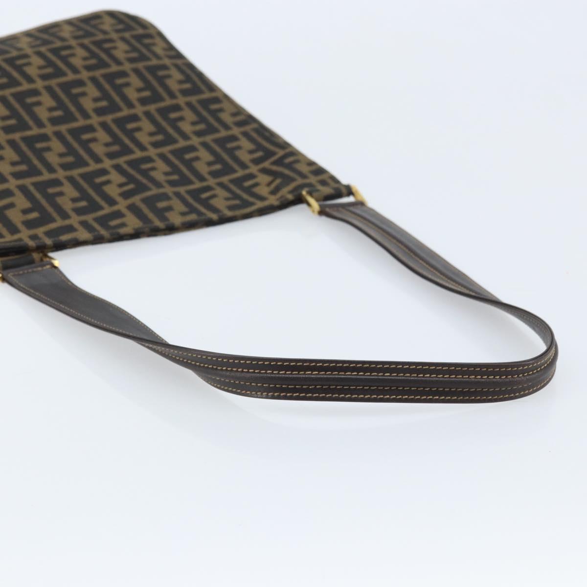 FENDI Zucca Canvas Shoulder Bag Brown Black Auth AMZ054A