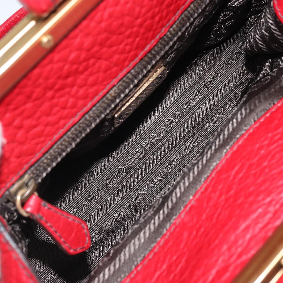 PRADA Hand Bag Leather Red Gold Auth AMZ057A