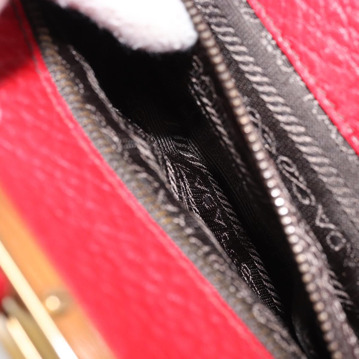 PRADA Hand Bag Leather Red Gold Auth AMZ057A