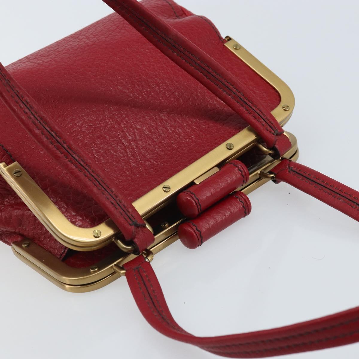 PRADA Hand Bag Leather Red Gold Auth AMZ057A