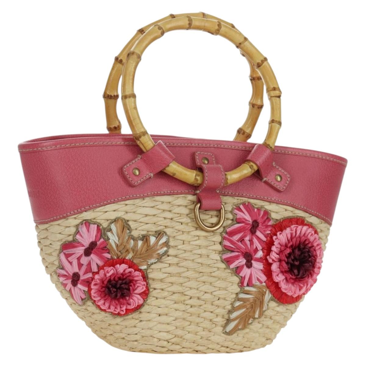 Miu Miu Tote Bag Raffia Pink Gold Auth AMZ060V