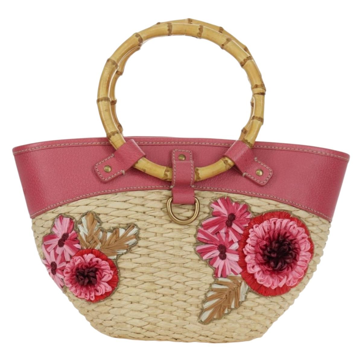 Miu Miu Tote Bag Raffia Pink Gold Auth AMZ060V