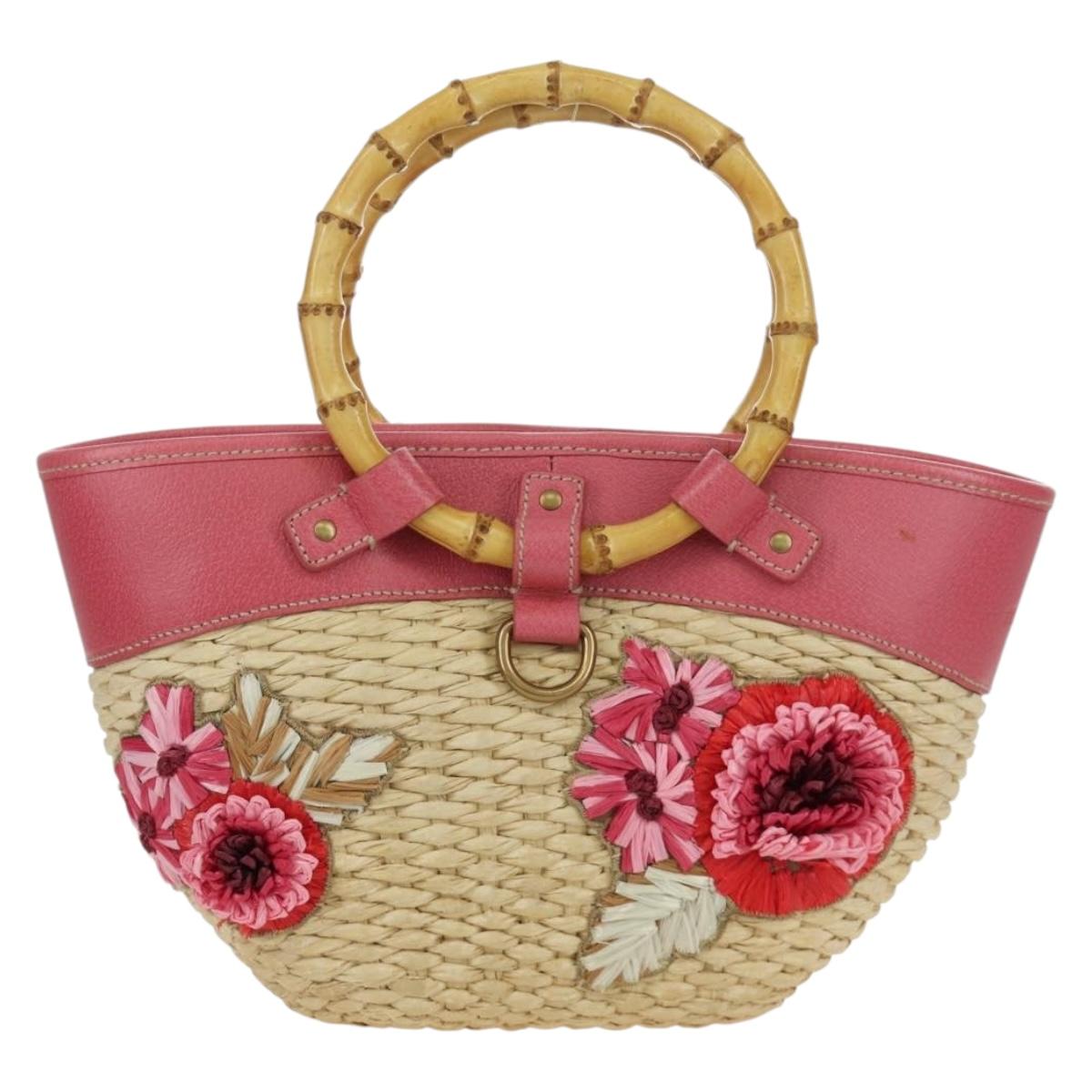 Miu Miu Tote Bag Raffia Pink Gold Auth AMZ060V