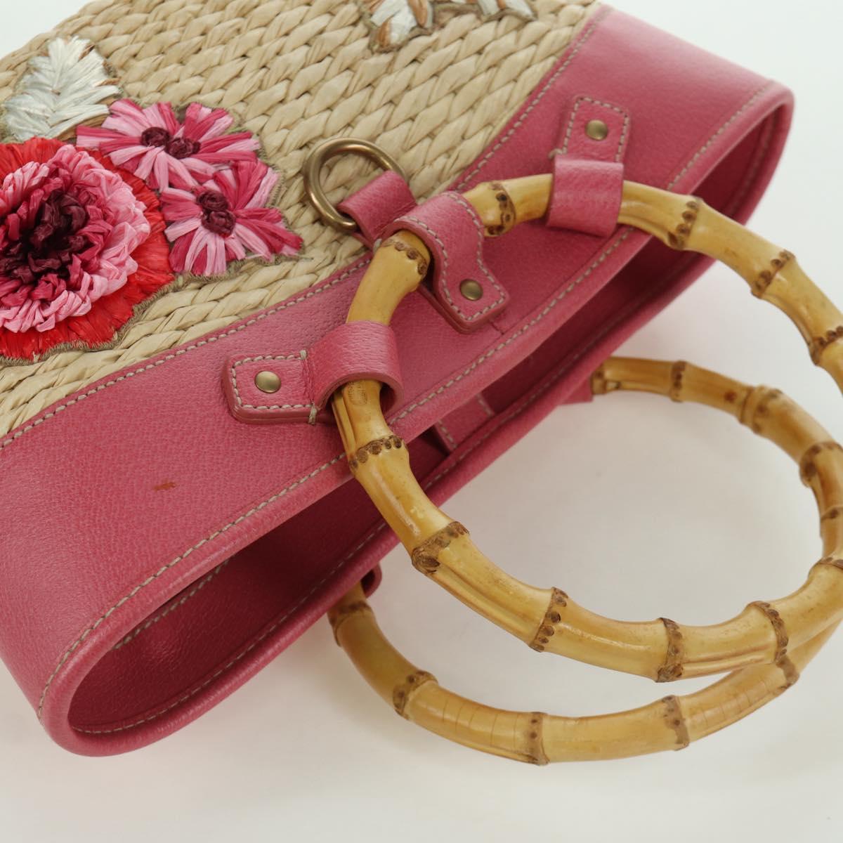 Miu Miu Tote Bag Raffia Pink Gold Auth AMZ060V