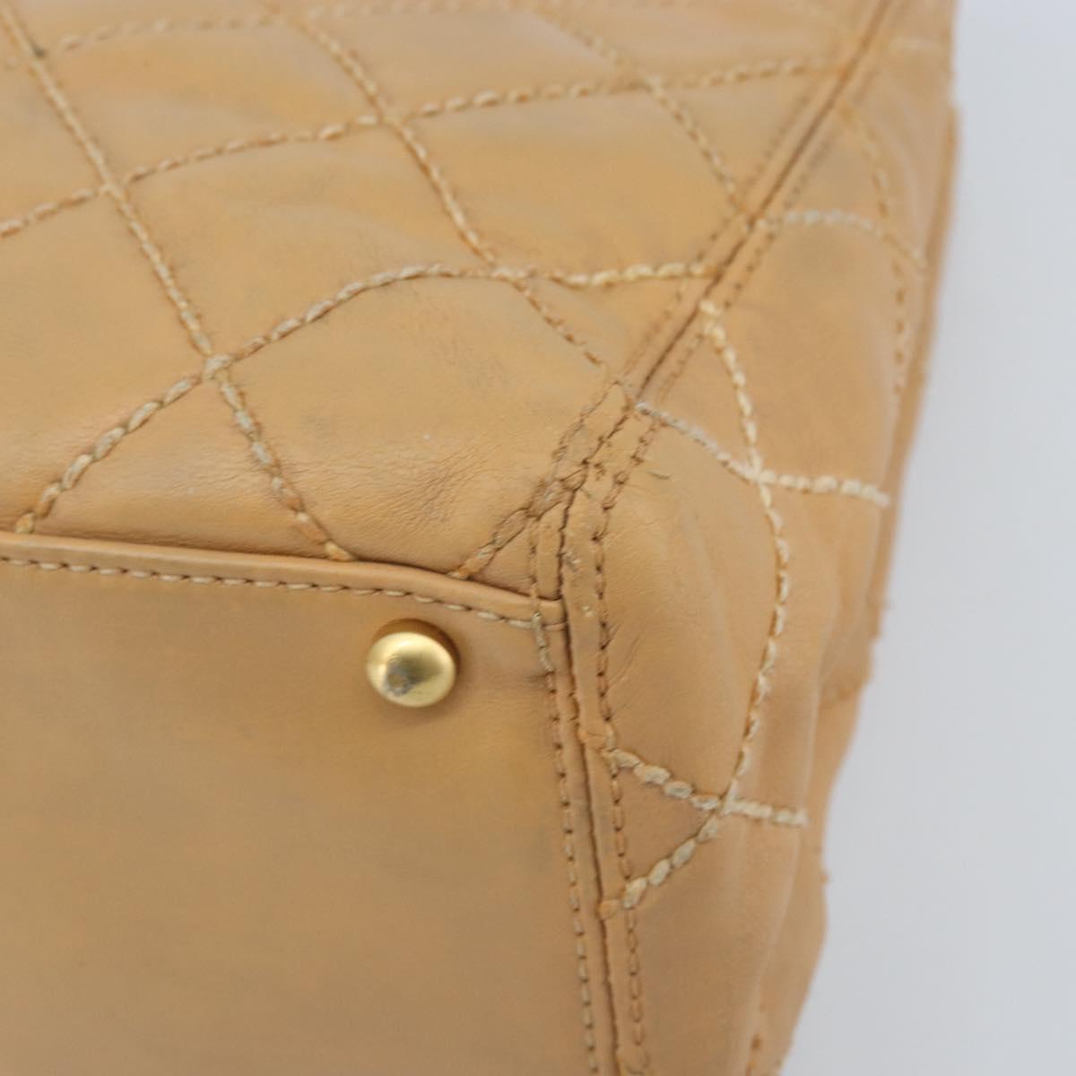CHANEL Wild Stitch Hand Bag Leather Beige Gold CC Auth AMZ064