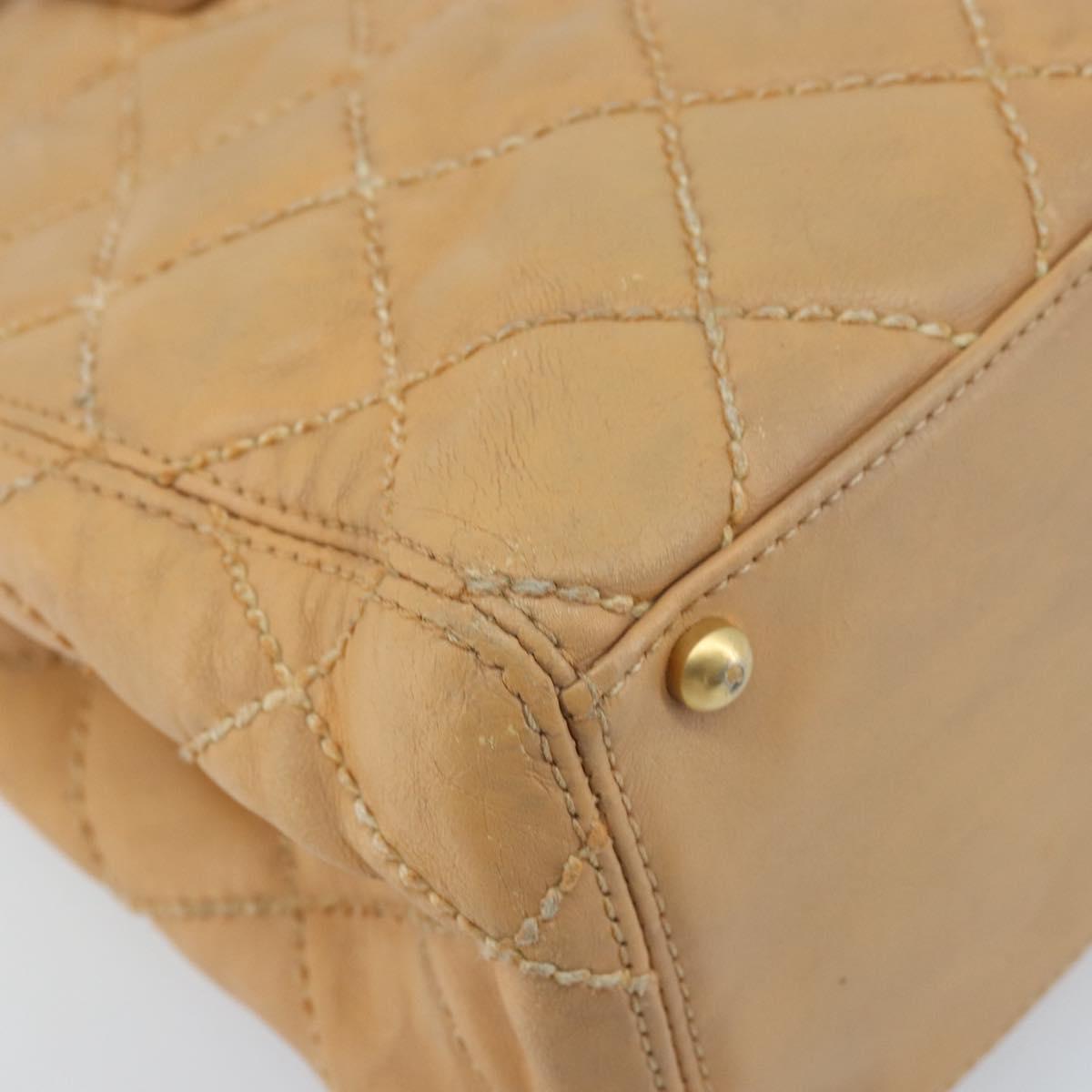 CHANEL Wild Stitch Hand Bag Leather Beige Gold CC Auth AMZ064