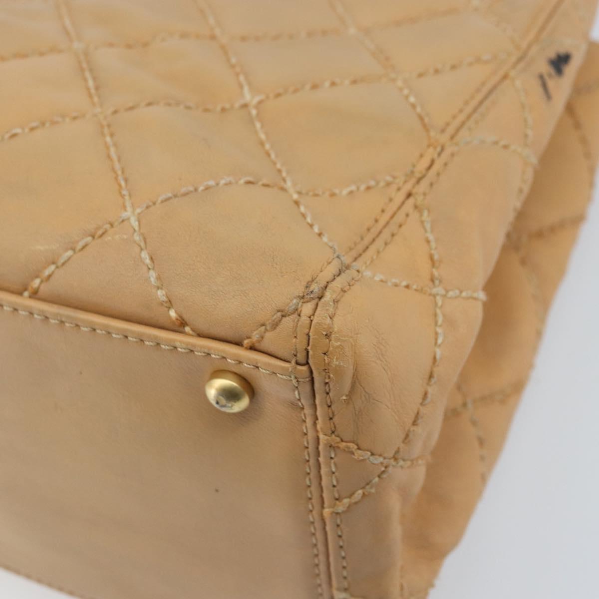 CHANEL Wild Stitch Hand Bag Leather Beige Gold CC Auth AMZ064