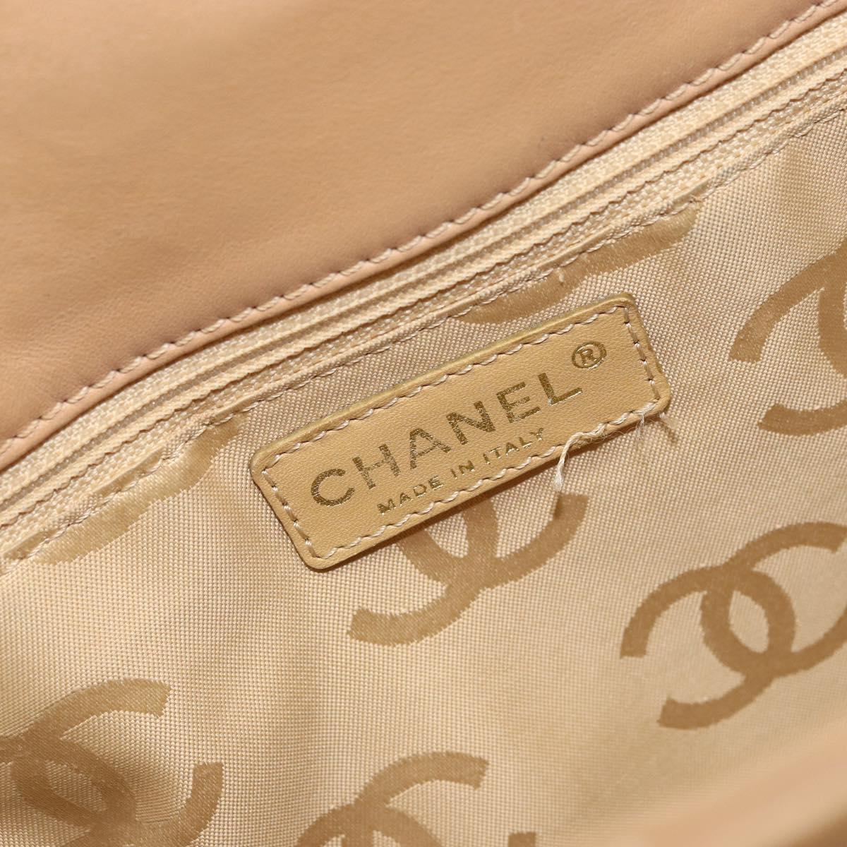 CHANEL Wild Stitch Hand Bag Leather Beige Gold CC Auth AMZ064