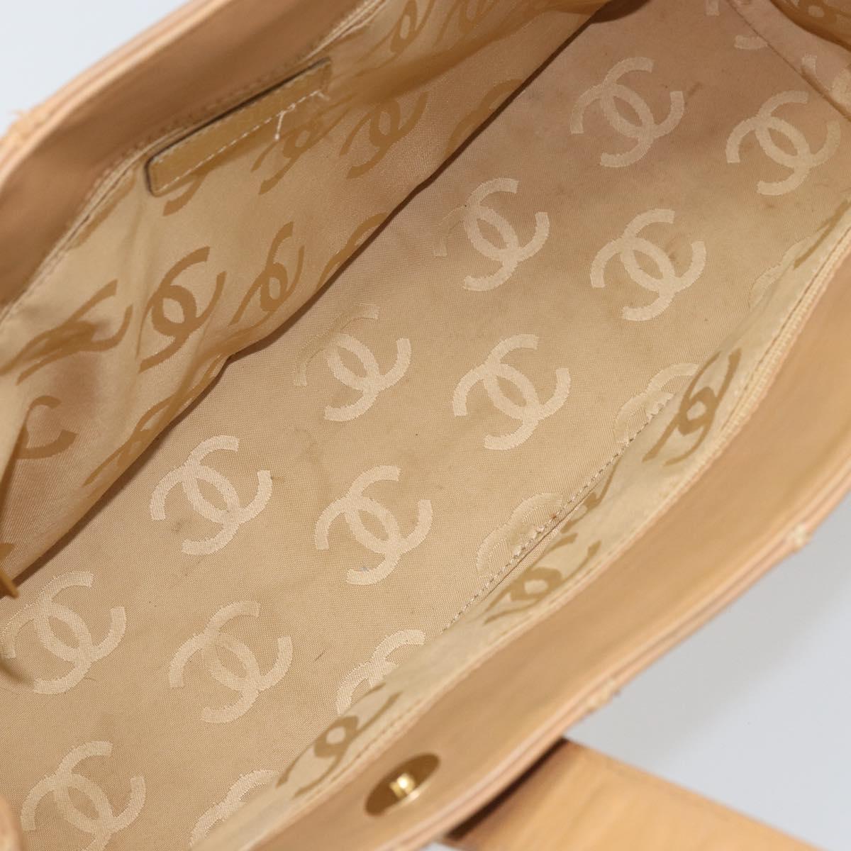 CHANEL Wild Stitch Hand Bag Leather Beige Gold CC Auth AMZ064