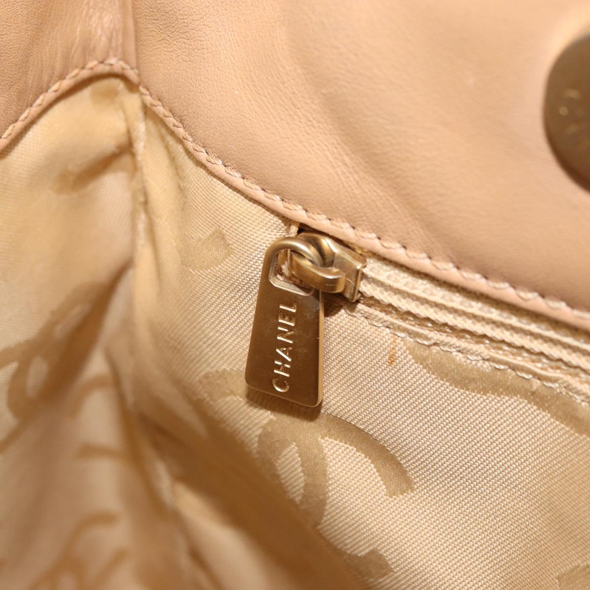 CHANEL Wild Stitch Hand Bag Leather Beige Gold CC Auth AMZ064