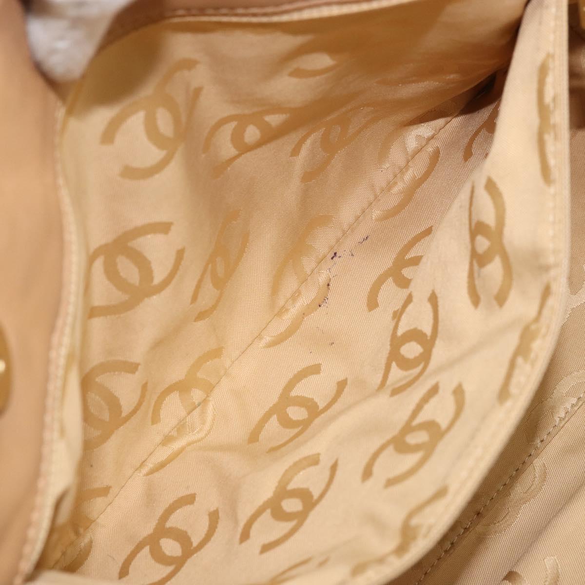 CHANEL Wild Stitch Hand Bag Leather Beige Gold CC Auth AMZ064
