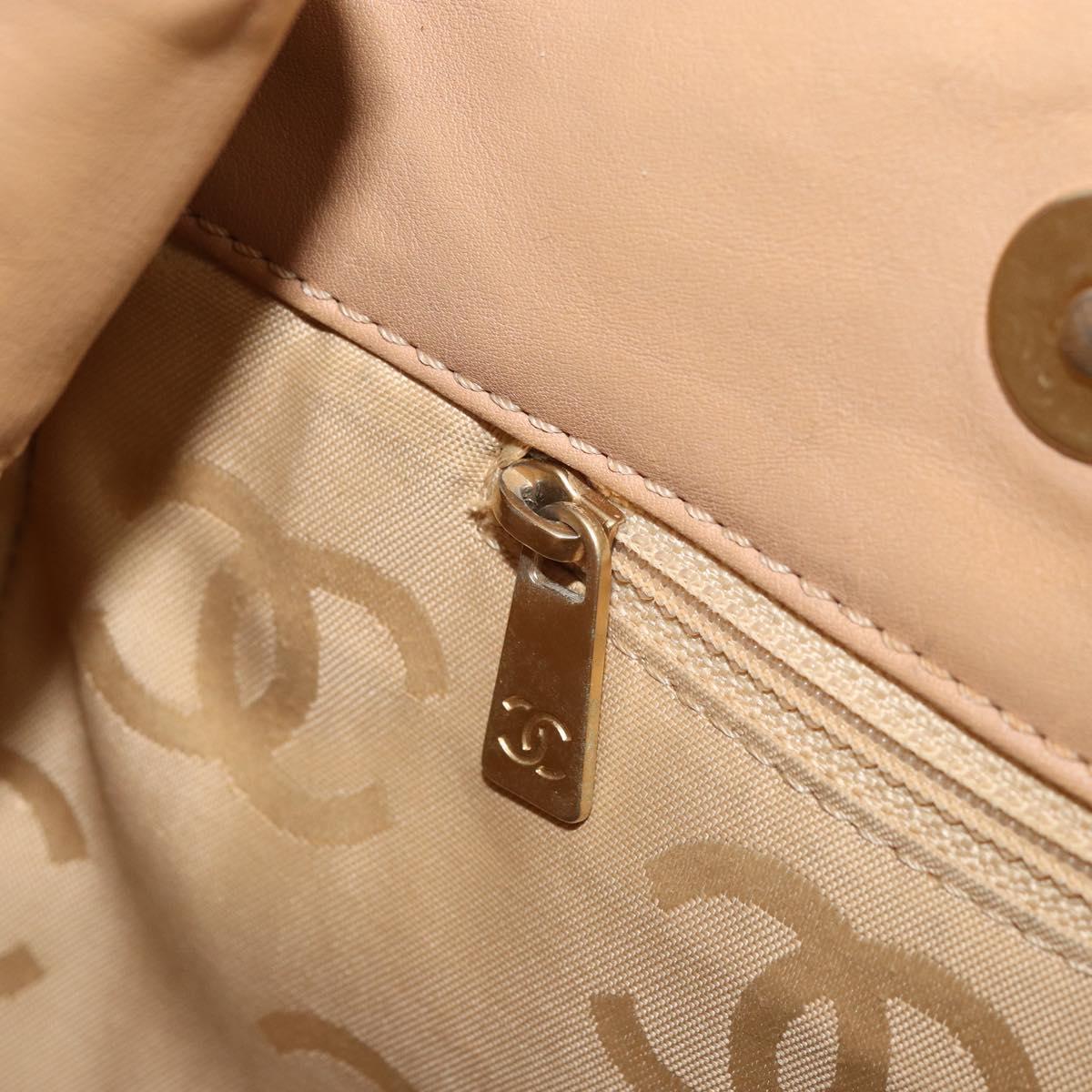 CHANEL Wild Stitch Hand Bag Leather Beige Gold CC Auth AMZ064