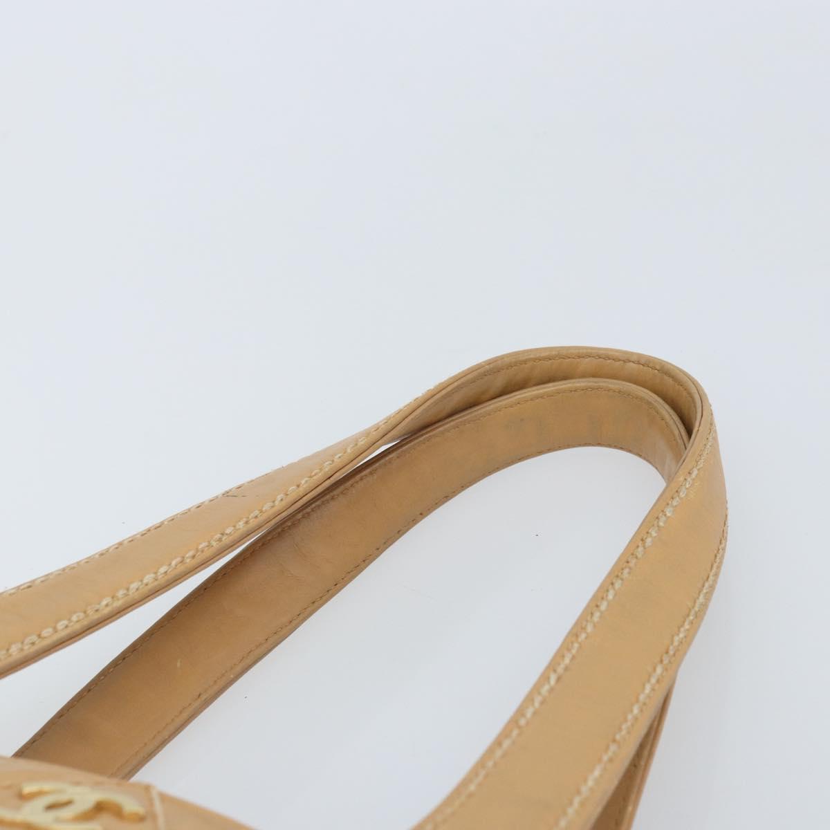 CHANEL Wild Stitch Hand Bag Leather Beige Gold CC Auth AMZ064