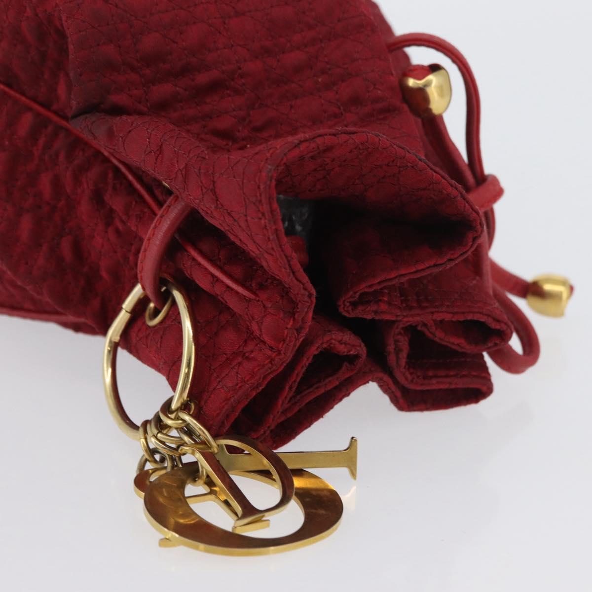 Christian Dior Canage Pouch Nylon Red Gold Auth AMZ069