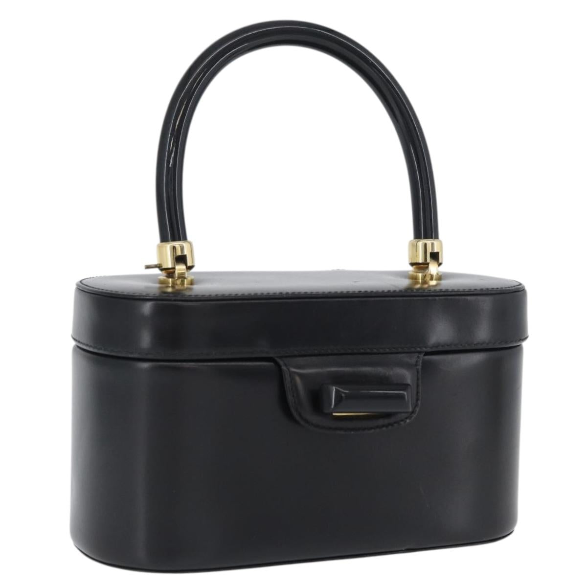 GUCCI Vanity Hand Bag Leather Black Gold Auth AMZ071A