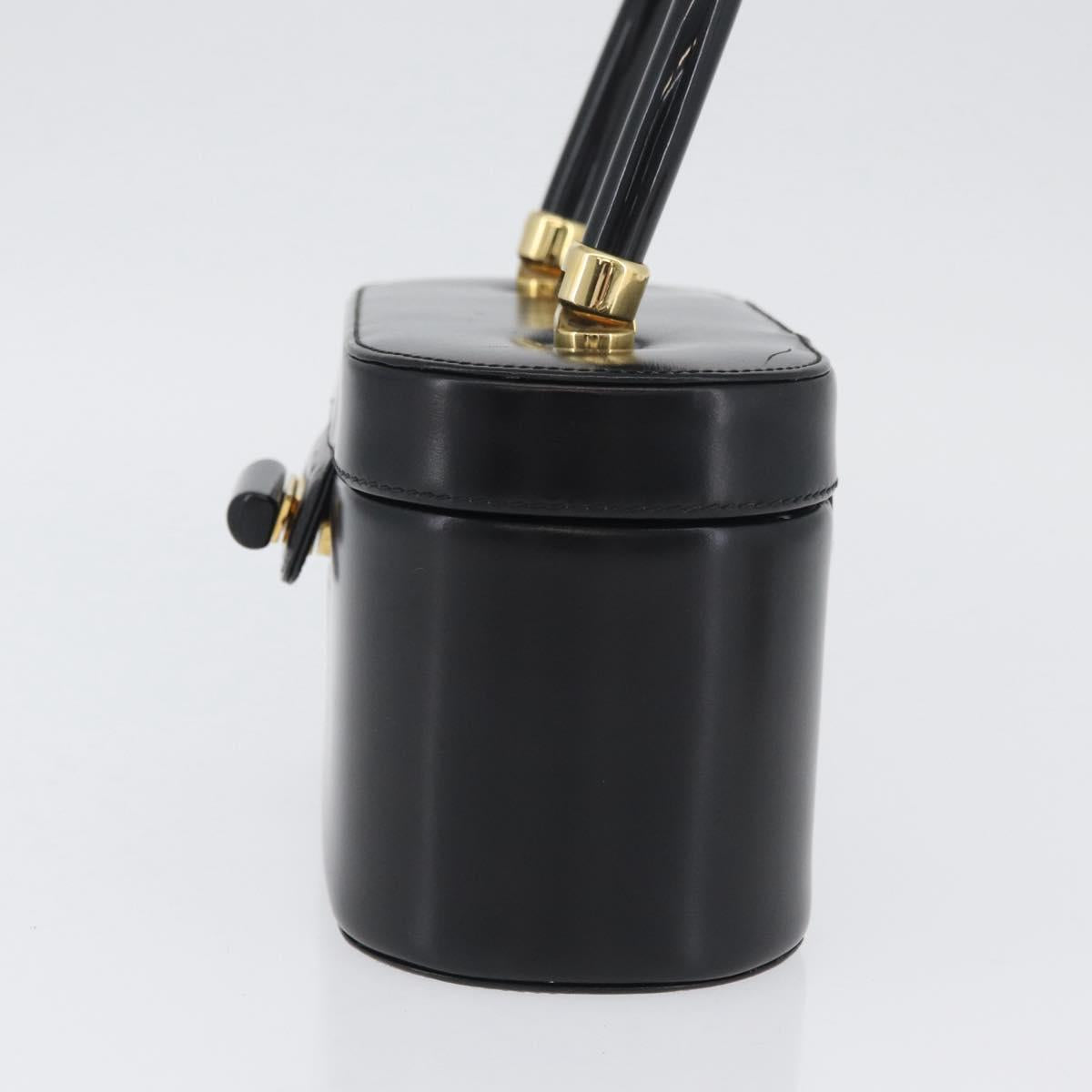 GUCCI Vanity Hand Bag Leather Black Gold Auth AMZ071A