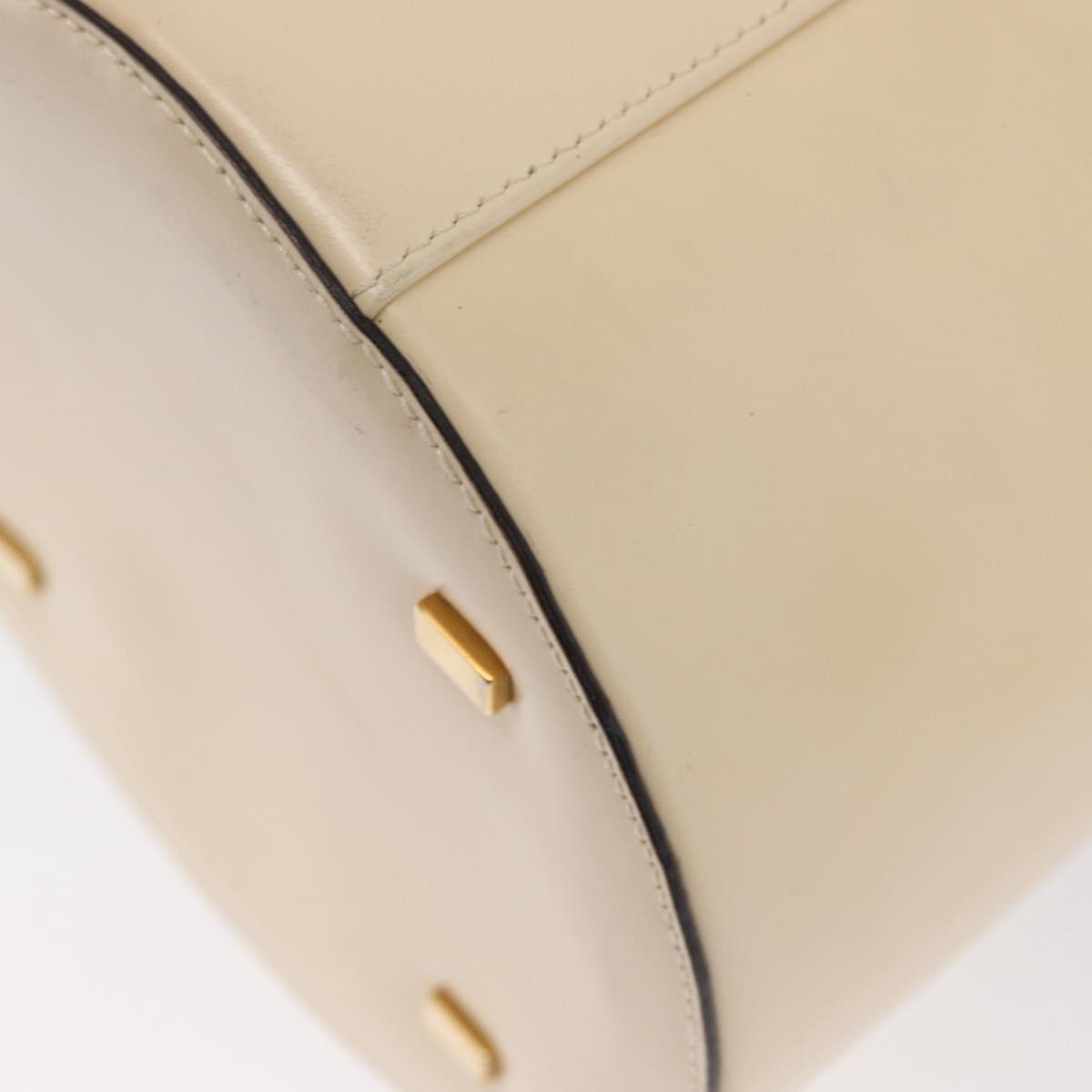 CELINE Vanity Hand Bag Leather Ivory Gold Auth AMZ074A