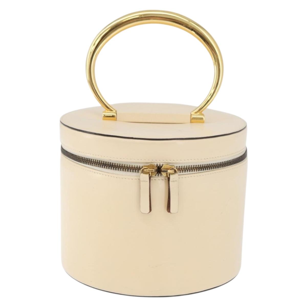 CELINE Vanity Hand Bag Leather Ivory Gold Auth AMZ074A