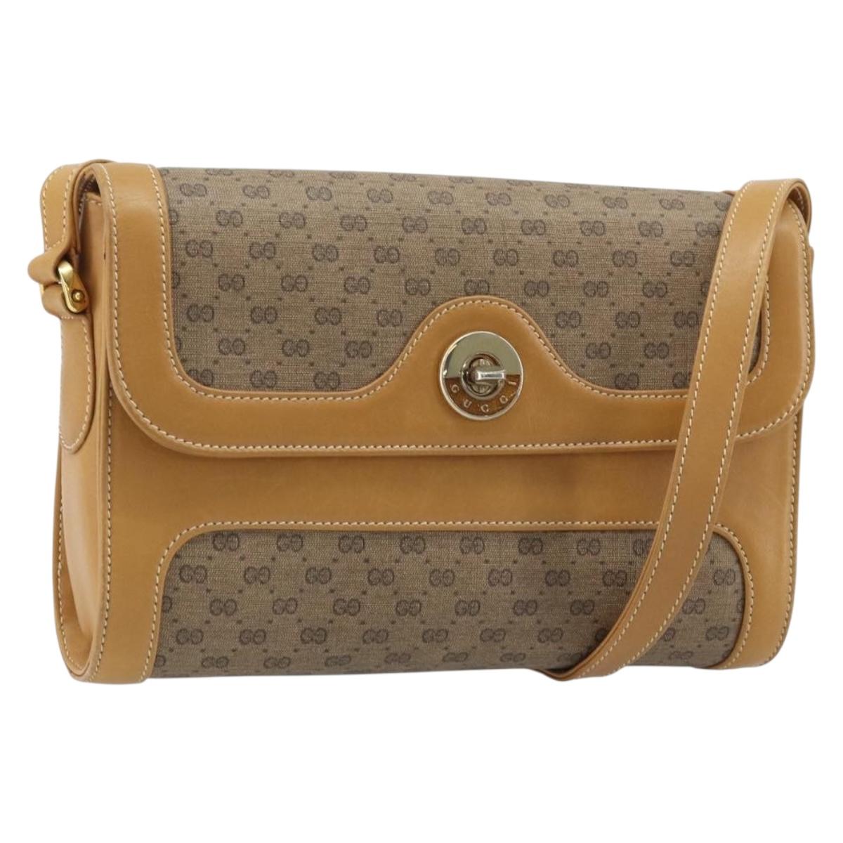 GUCCI Micro GG Supreme Shoulder Bag PVC Beige Gold Auth AMZ079