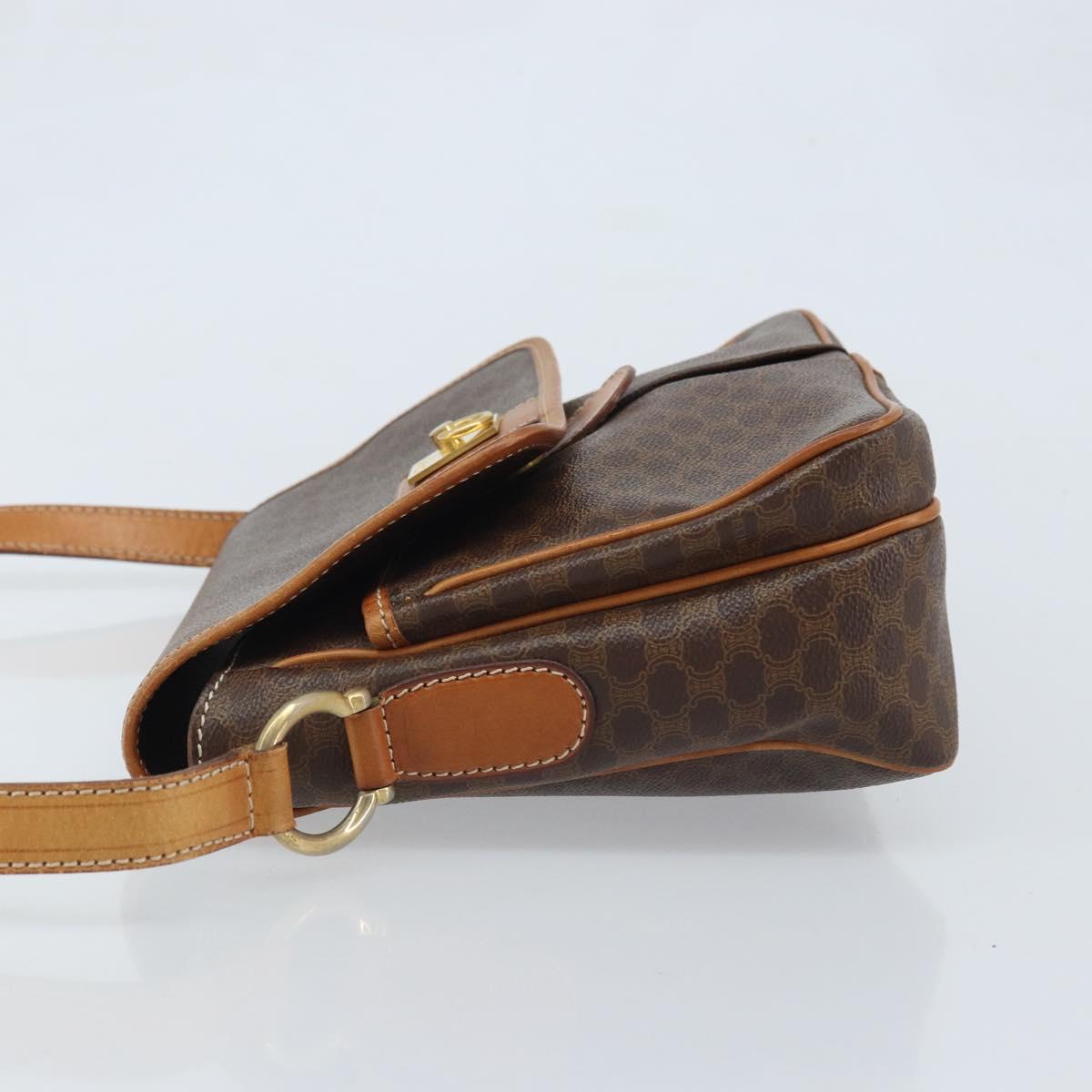 CELINE Macadam Canvas Shoulder Bag PVC Leather Brown Gold Auth AMZ082A