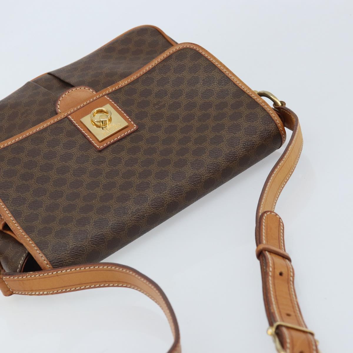 CELINE Macadam Canvas Shoulder Bag PVC Leather Brown Gold Auth AMZ082A