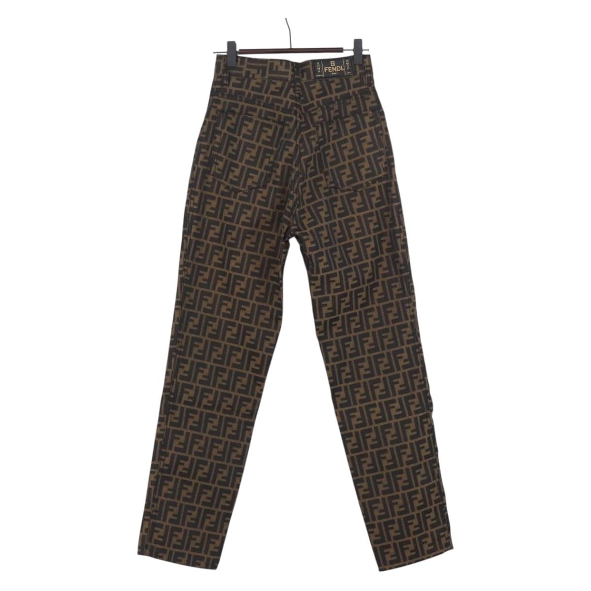 FENDI Zucca Canvas Pants 40 Black Brown Auth AMZ085M