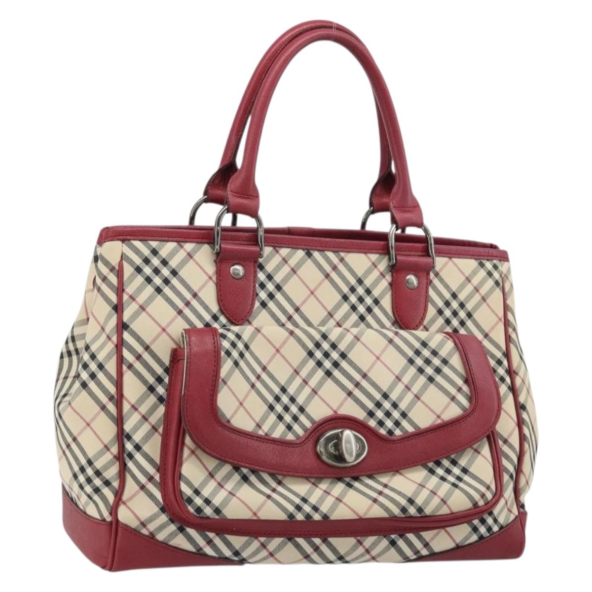 BURBERRY Nova Check Hand Bag Canvas Beige Silver Auth AMZ095