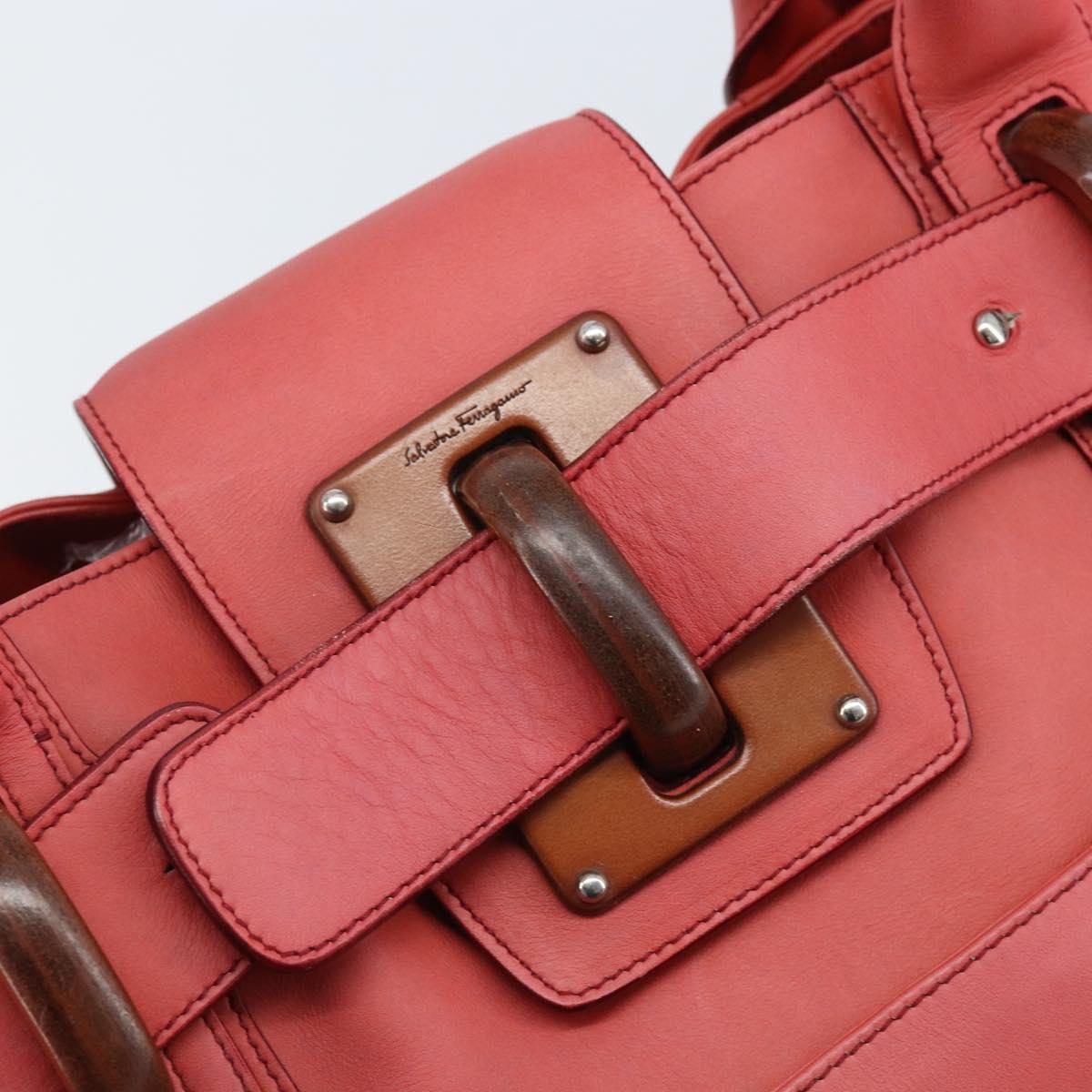 Salvatore Ferragamo Tote Bag Leather Red Silver Auth AMZ101A