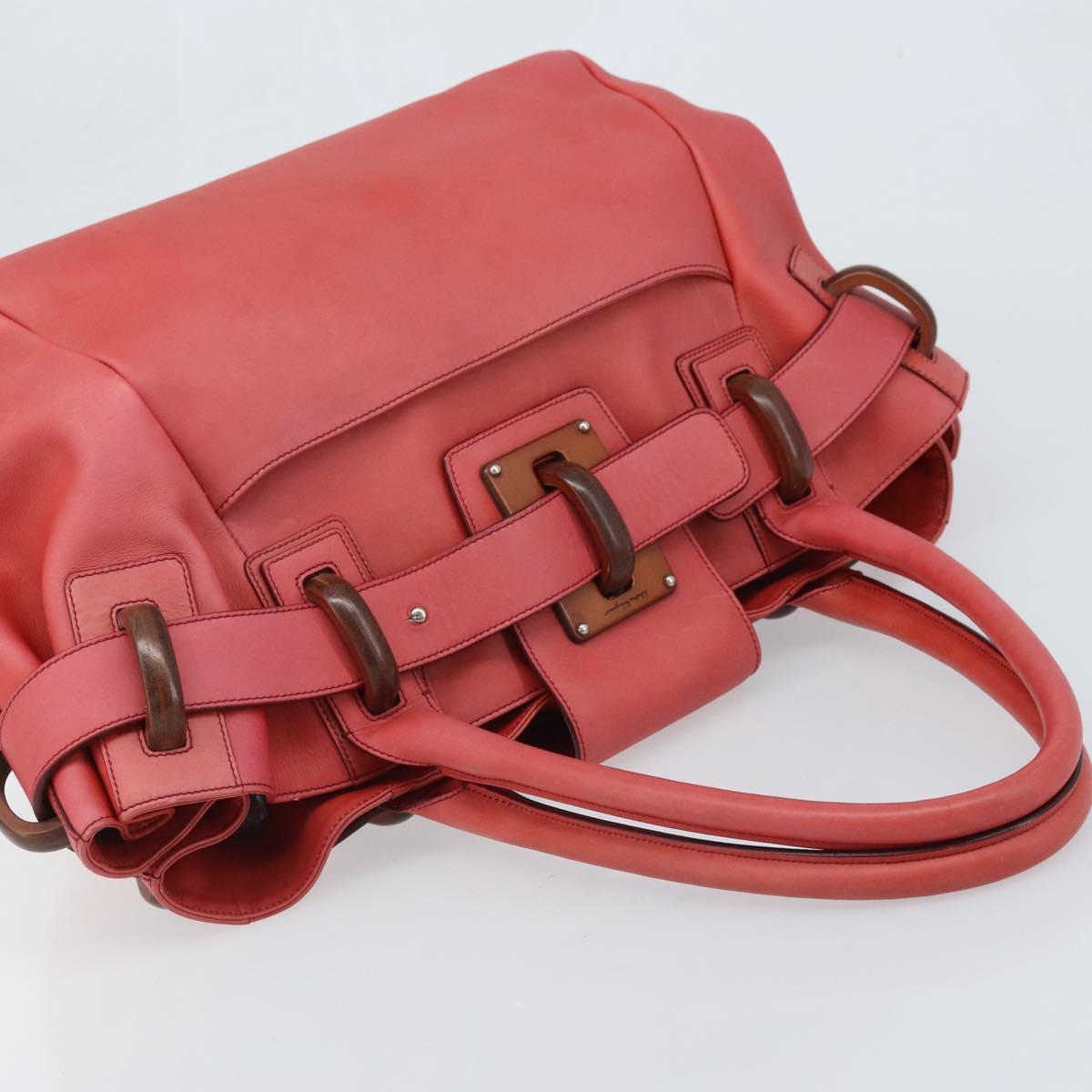 Salvatore Ferragamo Tote Bag Leather Red Silver Auth AMZ101A