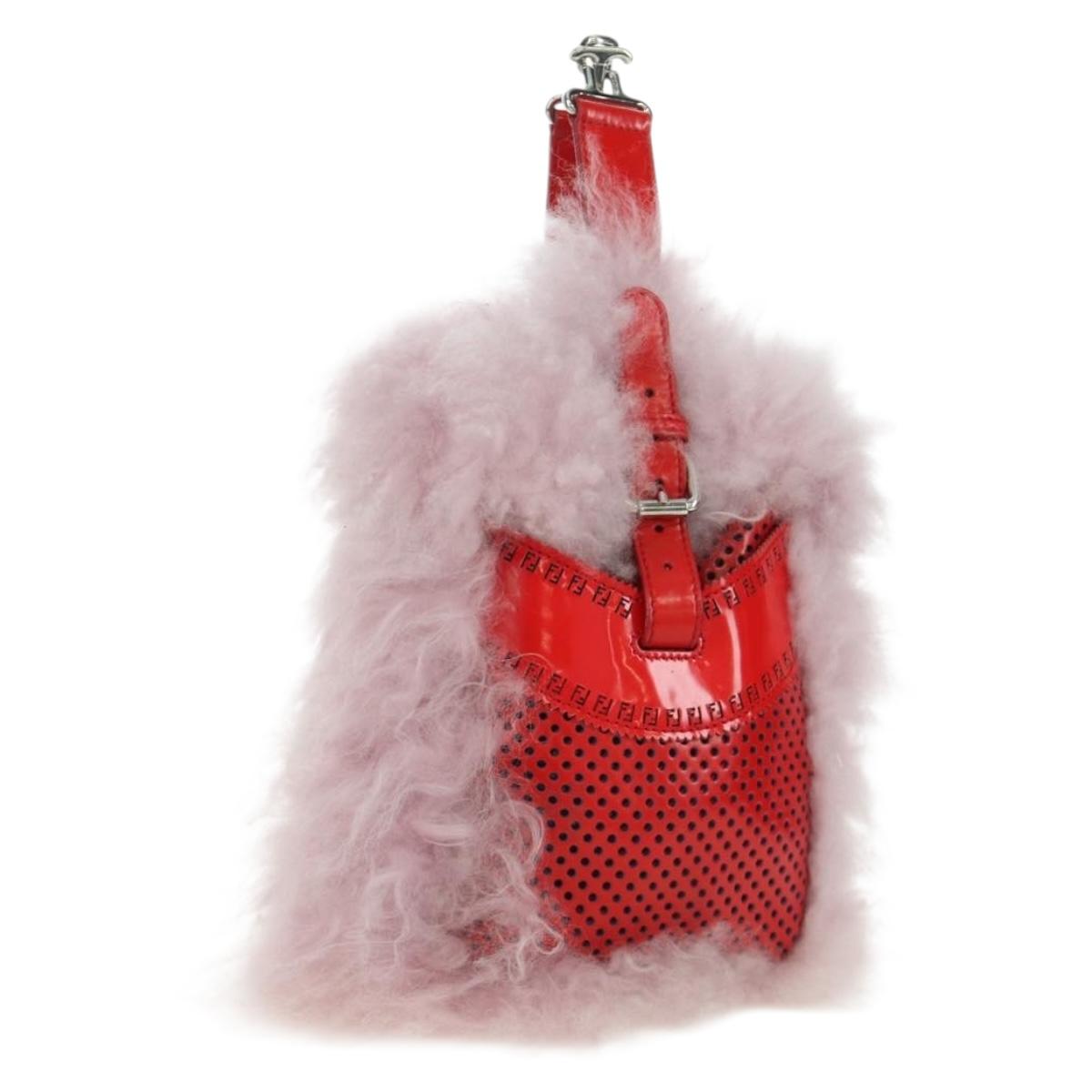 FENDI Hand Bag Fur Pink Silver Auth AMZ103V