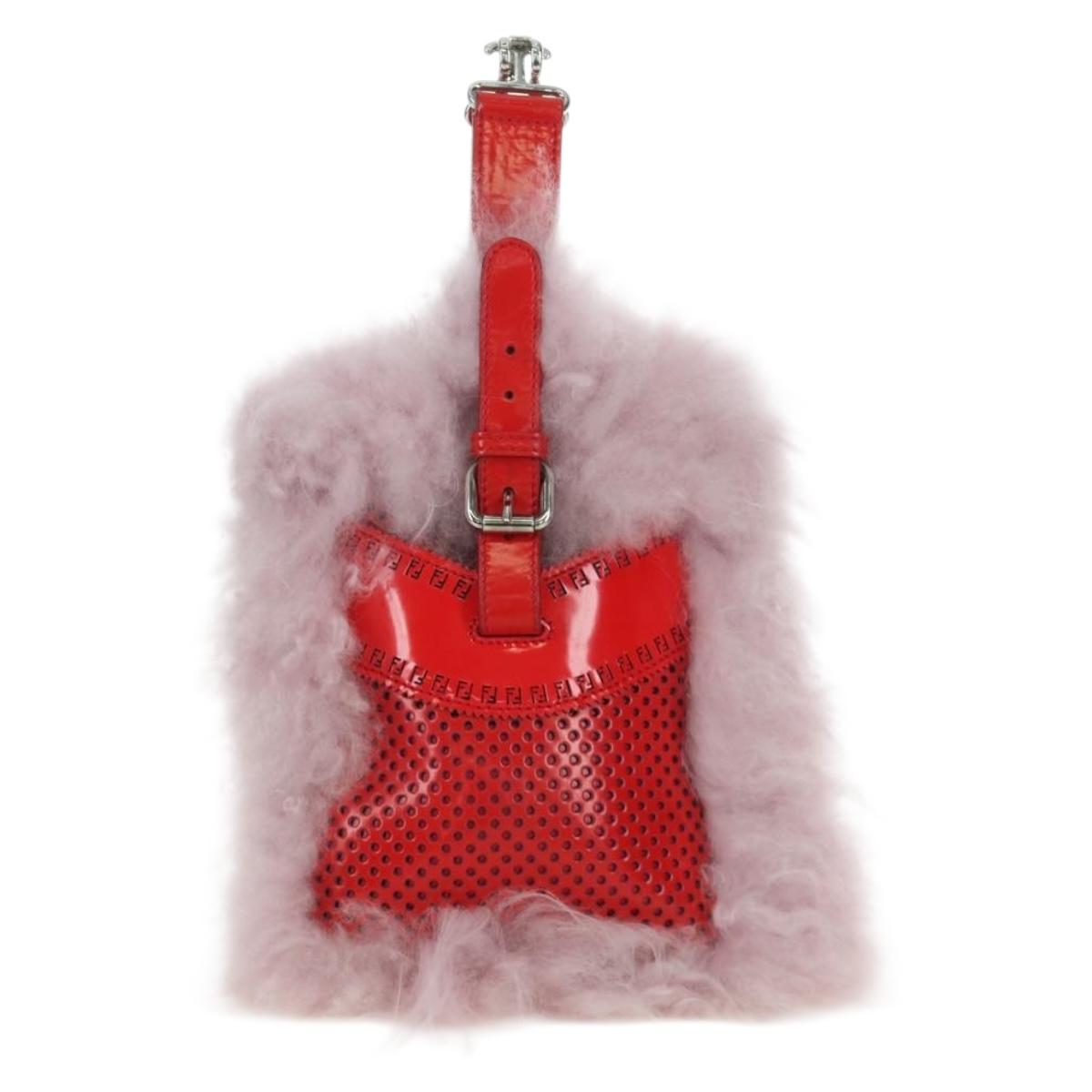 FENDI Hand Bag Fur Pink Silver Auth AMZ103V