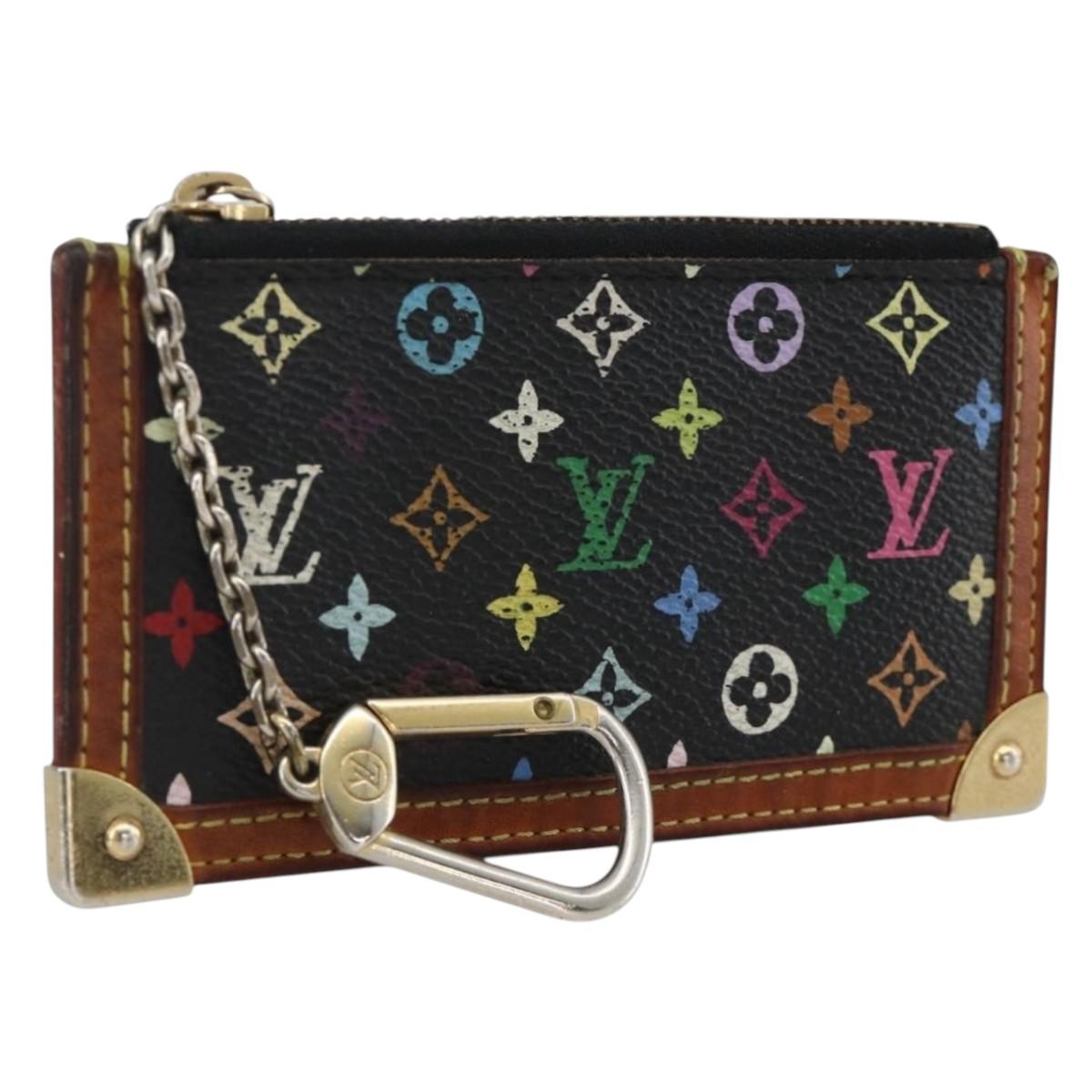 LOUIS VUITTON Multicolor Pochette Cles Coin Purse Black M13664 LV Auth AMZ107