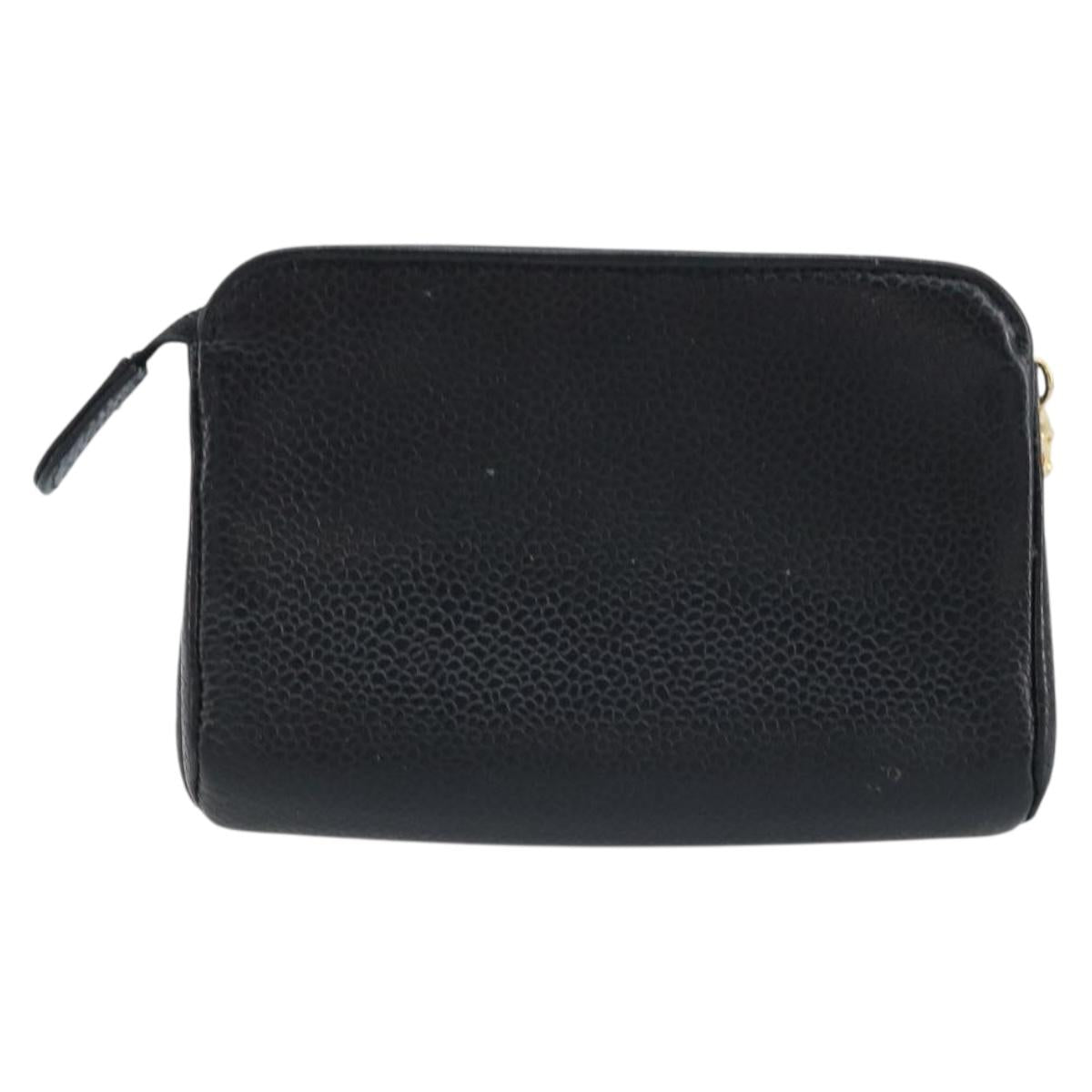 CHANEL COCO Mark Pouch Caviar Skin Black Gold CC Auth AMZ108