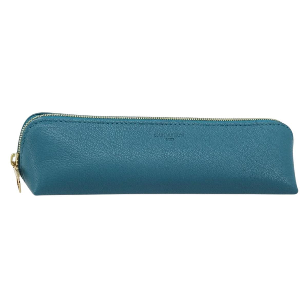 LOUIS VUITTON Trousse Elizabeth Pen Case Leather Blue LV Auth AMZ109A