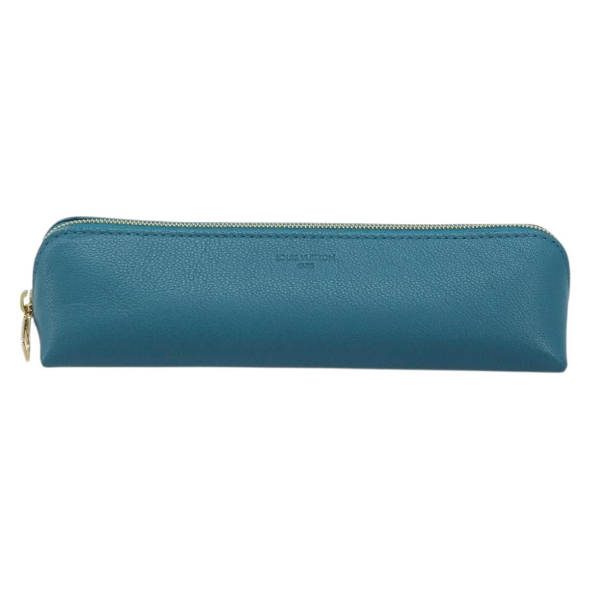 LOUIS VUITTON Trousse Elizabeth Pen Case Leather Blue LV Auth AMZ109A