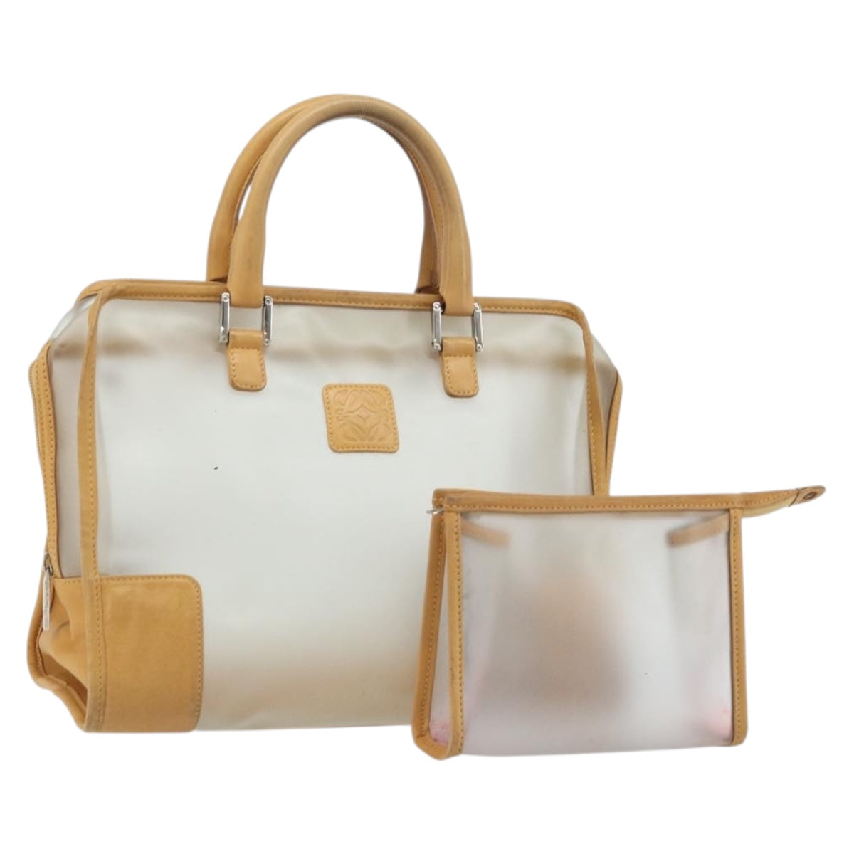 LOEWE Amazona 32 Hand Bag Vinyl Clear Silver Auth AMZ137