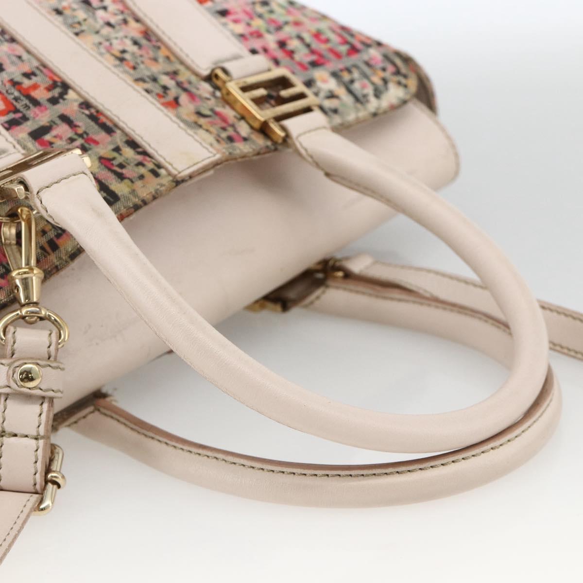 FENDI Zucchino Canvas Hand Bag 2way Multicolor Gold Auth AMZ138A