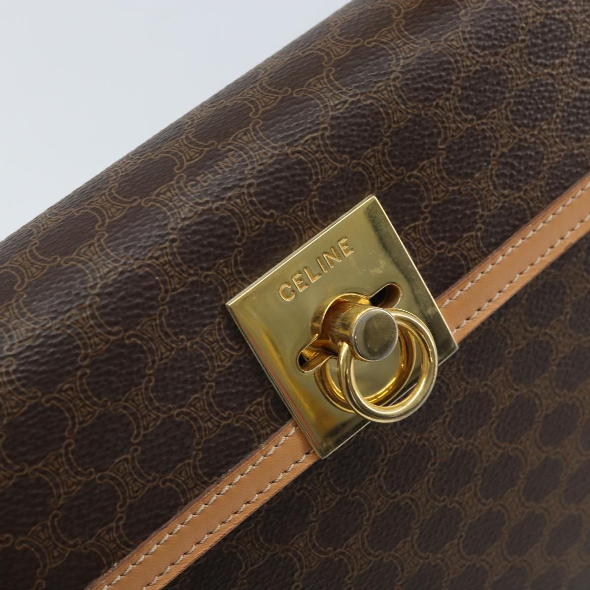 CELINE Macadam Canvas Hand Bag PVC Leather Brown Gold Auth AMZ142A