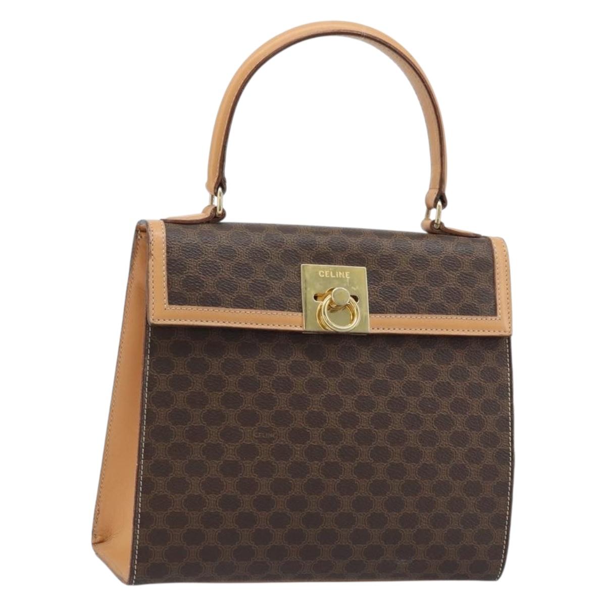 CELINE Macadam Canvas Hand Bag PVC Leather Brown Gold Auth AMZ142A