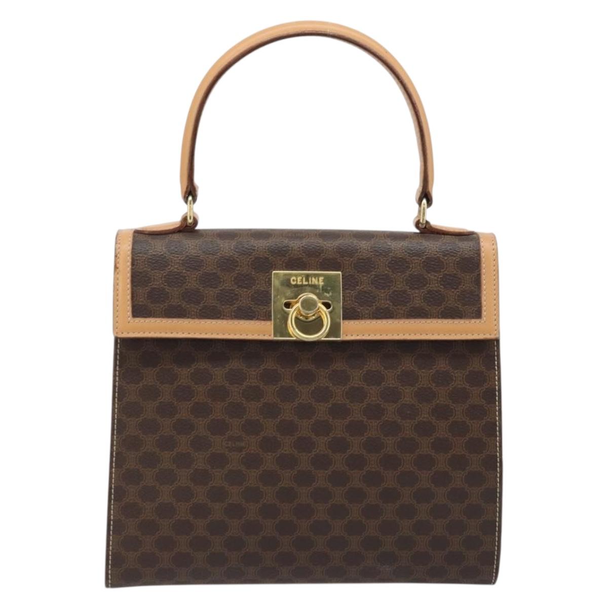 CELINE Macadam Canvas Hand Bag PVC Leather Brown Gold Auth AMZ142A