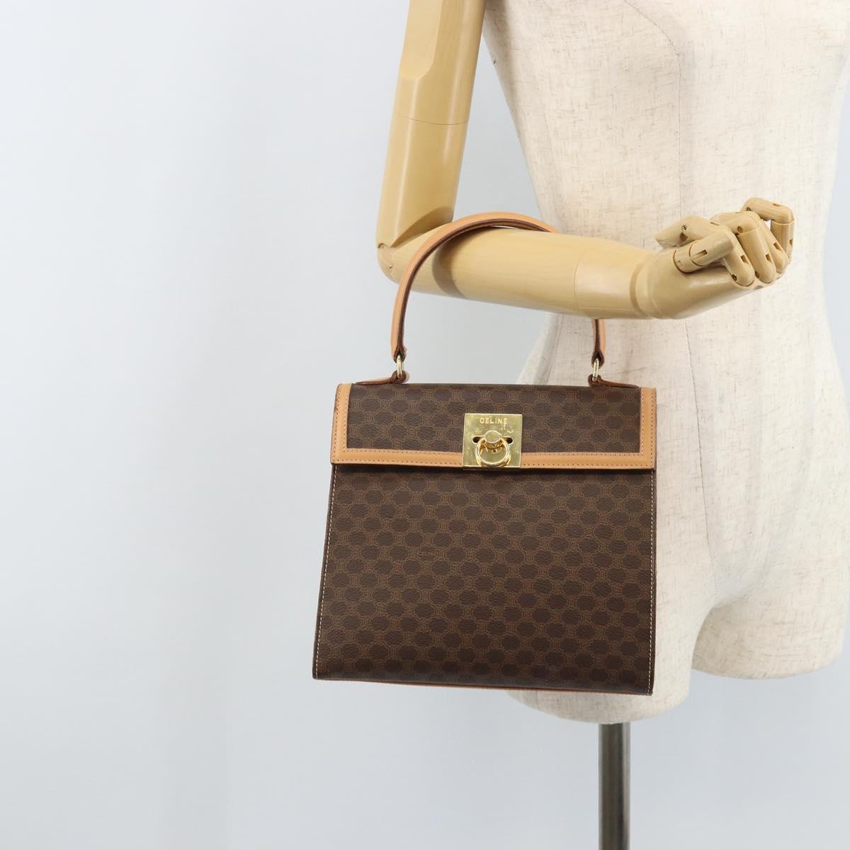 CELINE Macadam Canvas Hand Bag PVC Leather Brown Gold Auth AMZ142A