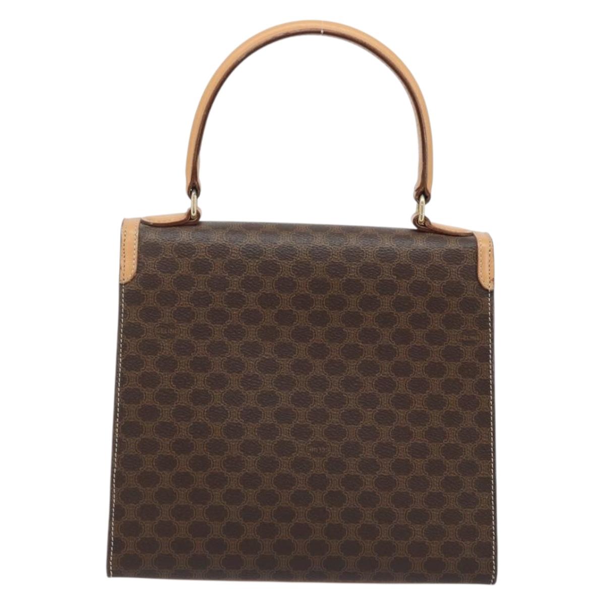 CELINE Macadam Canvas Hand Bag PVC Leather Brown Gold Auth AMZ142A