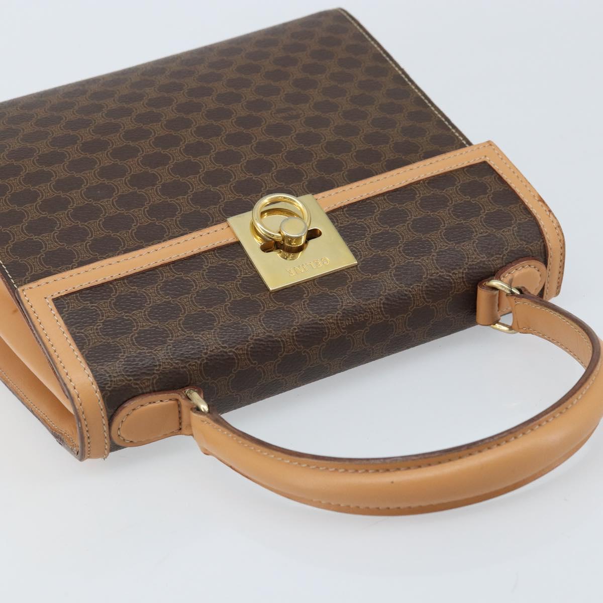 CELINE Macadam Canvas Hand Bag PVC Leather Brown Gold Auth AMZ142A