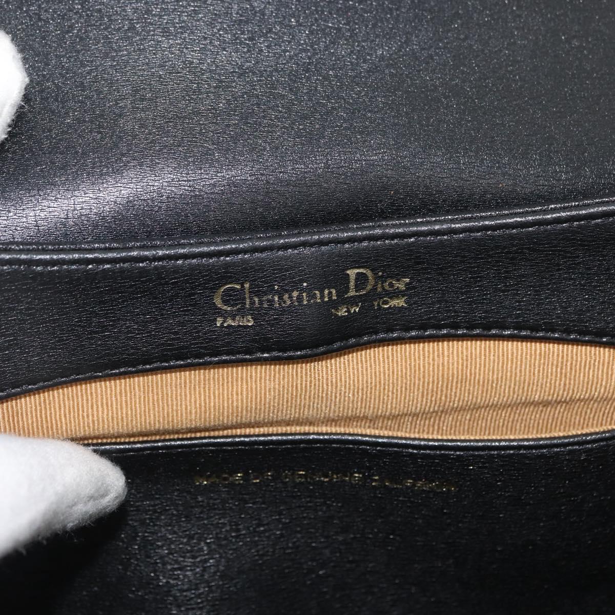 Christian Dior Shoulder Bag Calf Skin Black Gold Auth AMZ145A