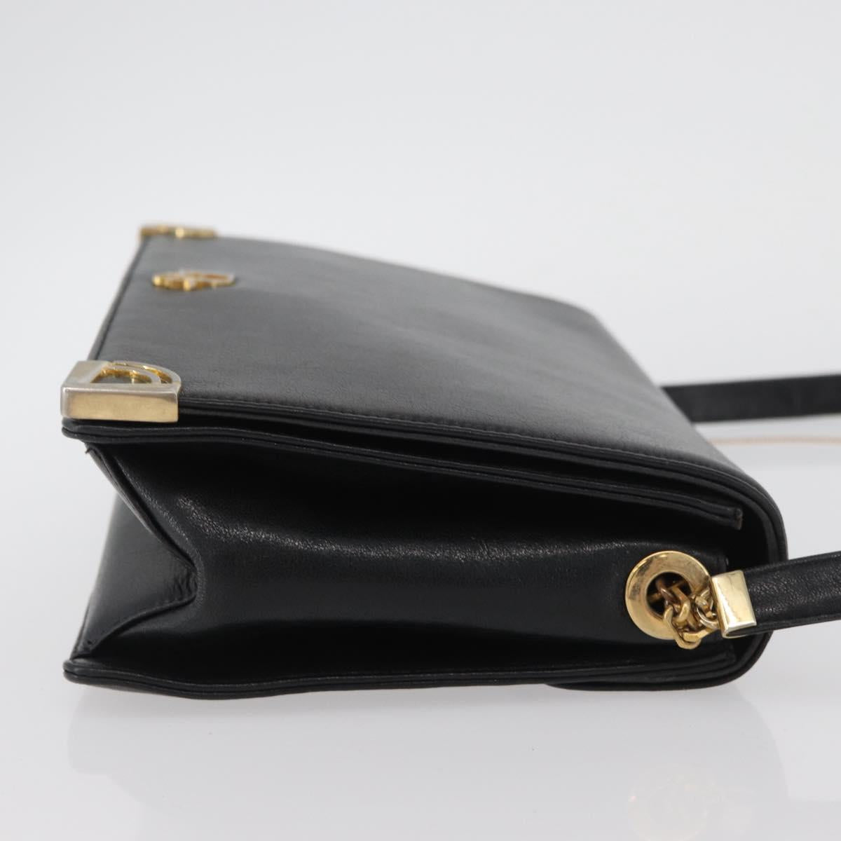 Christian Dior Shoulder Bag Calf Skin Black Gold Auth AMZ145A