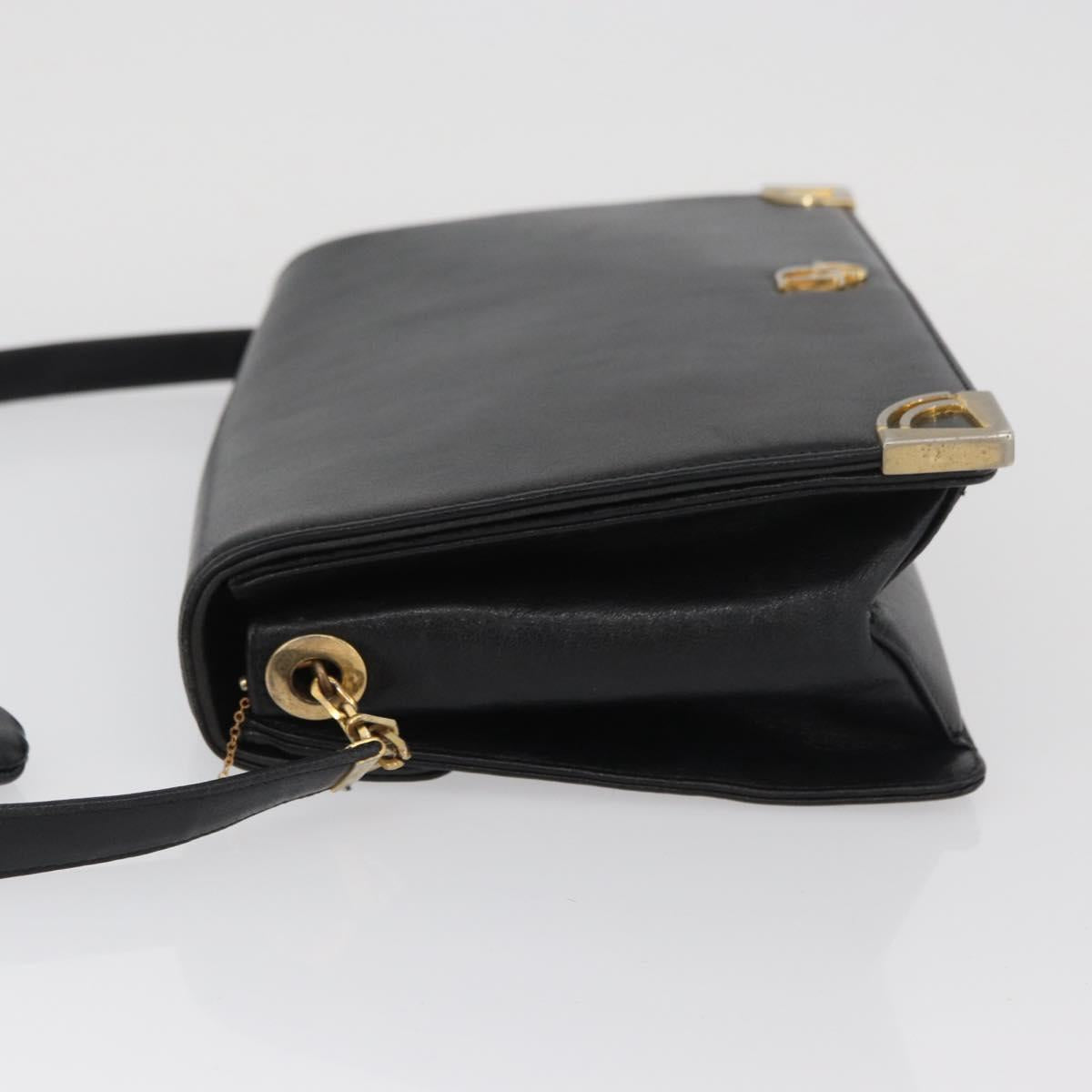 Christian Dior Shoulder Bag Calf Skin Black Gold Auth AMZ145A