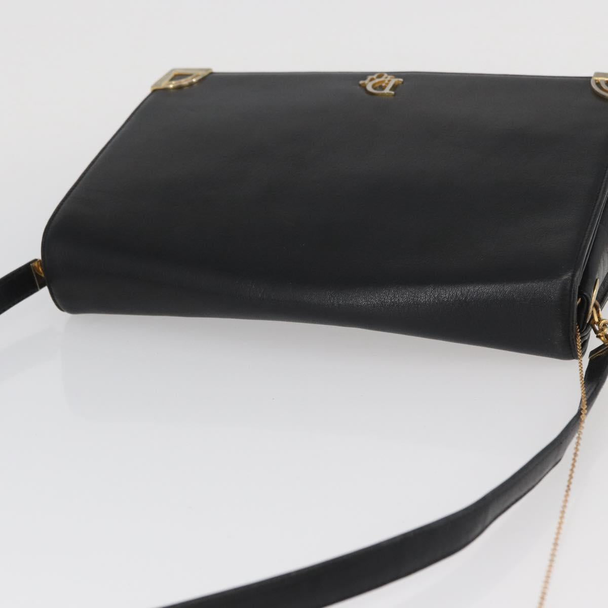 Christian Dior Shoulder Bag Calf Skin Black Gold Auth AMZ145A