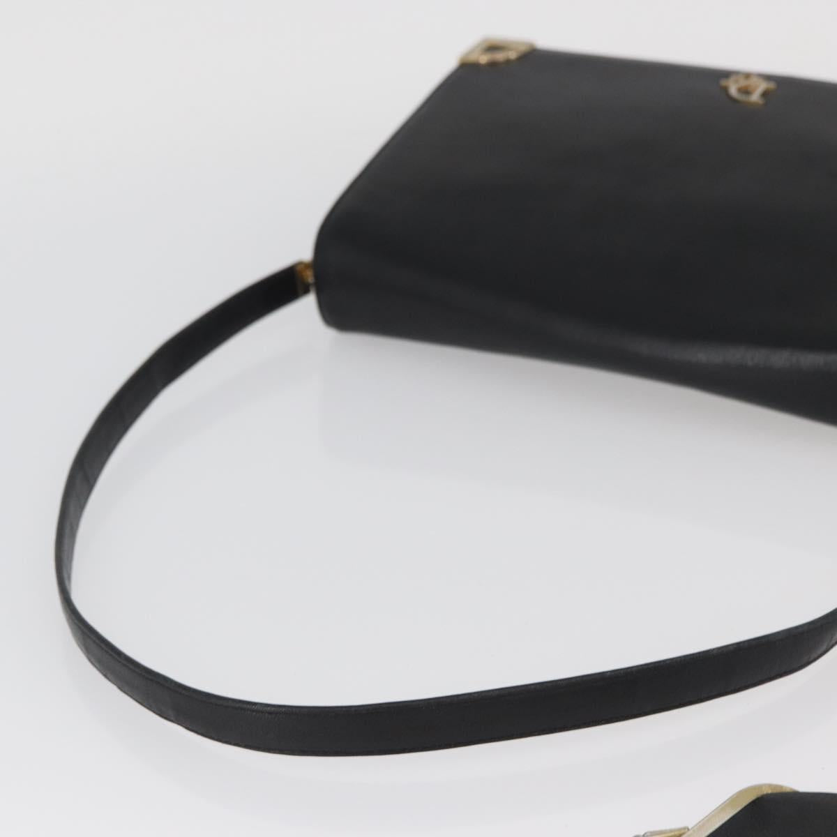Christian Dior Shoulder Bag Calf Skin Black Gold Auth AMZ145A